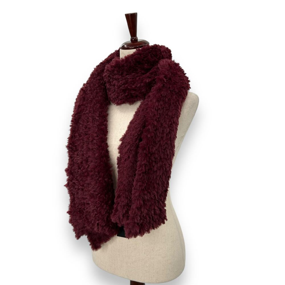 NEW INC International Concepts Red Fluffy Faux Fur Scarf Maroon Burgundy  Macy - Picture 8 of 16